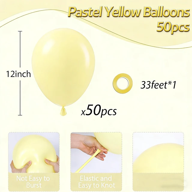 Alt view image 2 of 7 - Light Yellow Balloons, 50pcs 12 Inches Pastel Yellow Latex Balloons | Yellow Latex Balloons for Birthday Baby Shower Wedding