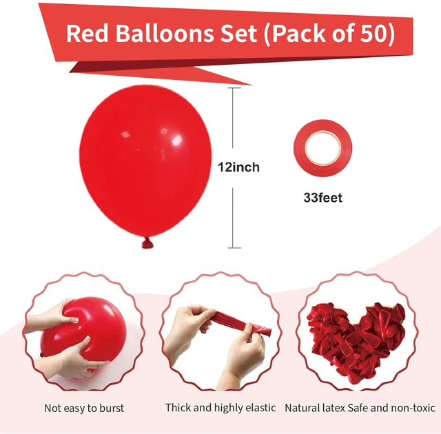 Alt view image 2 of 7 - Red Balloons Set, 50 Pcs Red Latex Balloons 12 Inch | Party Balloons for Birthday Baby Shower New Years Wedding Anniversary Party Decorations