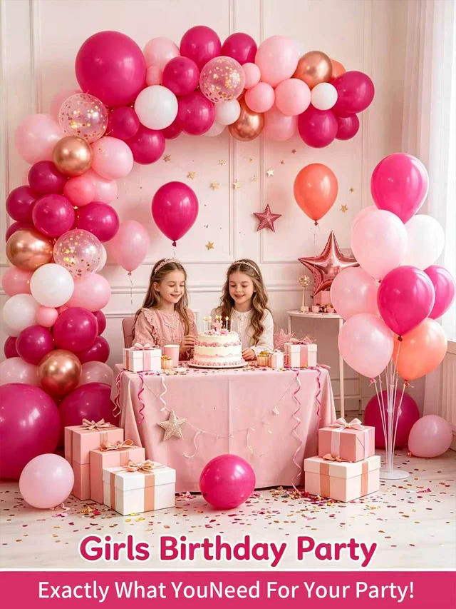 Alt view image 2 of 7 - Hot Pink Balloons 125 Pcs Different Sizes 18 12 10 5 Inch Balloon Arch Kit | Magenta Fuchsia Dark Pink Latex Balloons Garland for Birthday Baby Shower Bridal Shower Valentine's Day Party Decorations