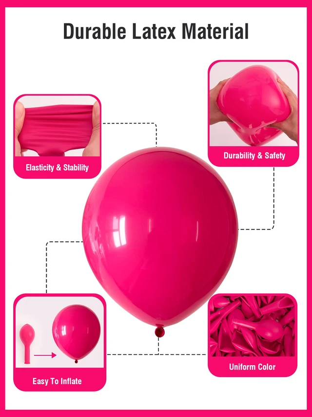 Alt view image 5 of 7 - Hot Pink Balloons 125 Pcs Different Sizes 18 12 10 5 Inch Balloon Arch Kit | Magenta Fuchsia Dark Pink Latex Balloons Garland for Birthday Baby Shower Bridal Shower Valentine's Day Party Decorations