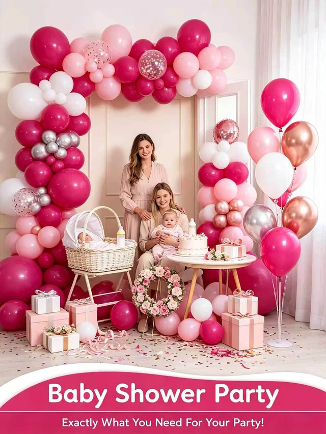 Alt view image 7 of 7 - Hot Pink Balloons 125 Pcs Different Sizes 18 12 10 5 Inch Balloon Arch Kit | Magenta Fuchsia Dark Pink Latex Balloons Garland for Birthday Baby Shower Bridal Shower Valentine's Day Party Decorations