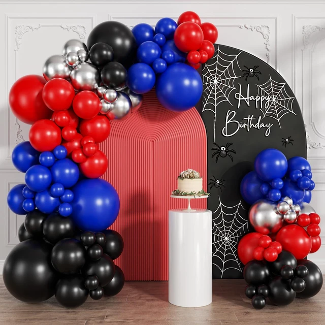 Main image of Black Red Blue Balloon Arch Kit 120pcs Red Metallic Silver Latex Balloons | Different Sizes 18 12 10 5 Inch Balloons with Balloon Tape & Glue Dots for Boys Birthday Spider Theme Baby Shower Party