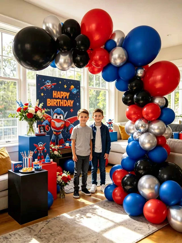 Alt view image 2 of 7 - Black Red Blue Balloon Arch Kit 120pcs Red Metallic Silver Latex Balloons | Different Sizes 18 12 10 5 Inch Balloons with Balloon Tape & Glue Dots for Boys Birthday Spider Theme Baby Shower Party