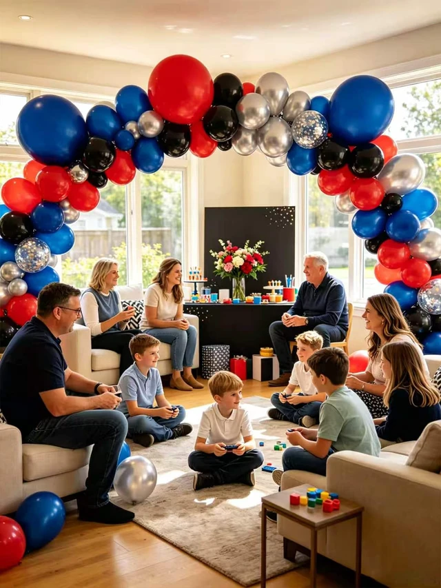 Alt view image 6 of 7 - Black Red Blue Balloon Arch Kit 120pcs Red Metallic Silver Latex Balloons | Different Sizes 18 12 10 5 Inch Balloons with Balloon Tape & Glue Dots for Boys Birthday Spider Theme Baby Shower Party