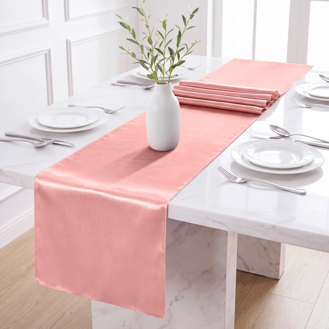 Main image of 4 Pack Satin Table Runner 12 x 108 Inch Long Bright Silk and Smooth Fabric Party Table Runner for Wedding Banquet Party Decoration- Rose Gold