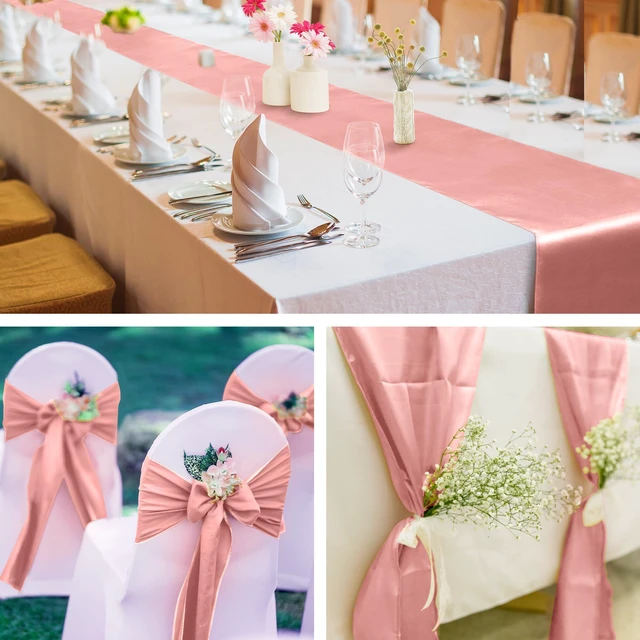 Alt view image 6 of 6 - 4 Pack Satin Table Runner 12 x 108 Inch Long Bright Silk and Smooth Fabric Party Table Runner for Wedding Banquet Party Decoration- Rose Gold