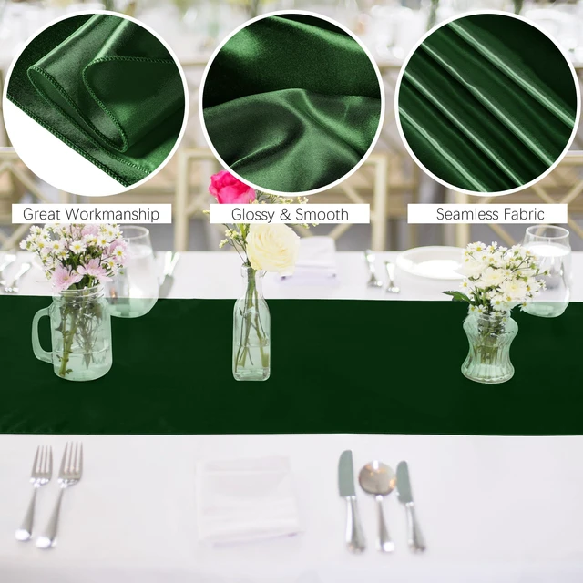 Alt view image 3 of 5 - 4 Pack Satin Table Runner 12 x 108Inch Long Bright Silk and Smooth Fabric Party Table Runner for Wedding Banquet Party Decoration- Forest Green