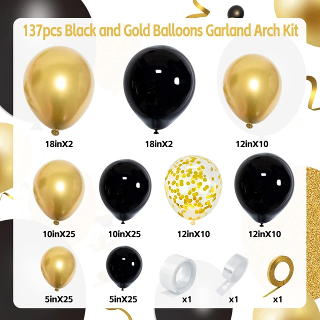 Alt view image 2 of 7 - 137Pcs Black and Gold Balloons Garland Arch Kit, Metallic Gold Confetti Latex Balloons for Graduation Party Baby Shower Wedding Anniversary Birthday Party Decorations
