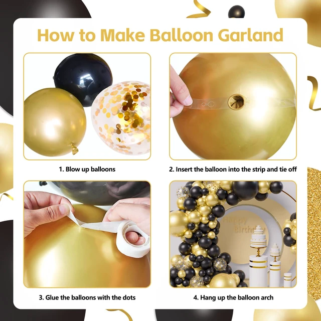 Alt view image 4 of 7 - 137Pcs Black and Gold Balloons Garland Arch Kit, Metallic Gold Confetti Latex Balloons for Graduation Party Baby Shower Wedding Anniversary Birthday Party Decorations