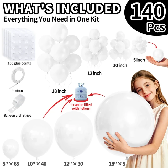 Alt view image 2 of 7 - White Balloon Garland Arch Kit, 143Pcs Different Sizes Matte Latex Balloons Decoration Kit for Wedding Baby Shower Birthday Bridal Shower Graduation Party Decorations