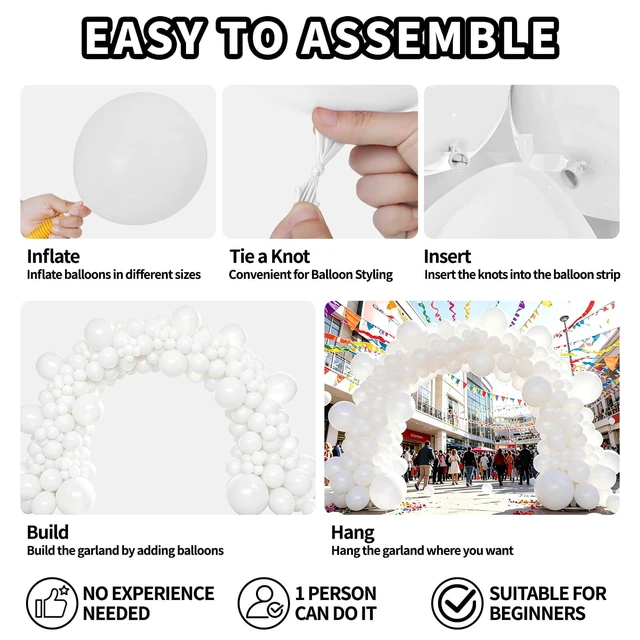 Alt view image 4 of 7 - White Balloon Garland Arch Kit, 143Pcs Different Sizes Matte Latex Balloons Decoration Kit for Wedding Baby Shower Birthday Bridal Shower Graduation Party Decorations