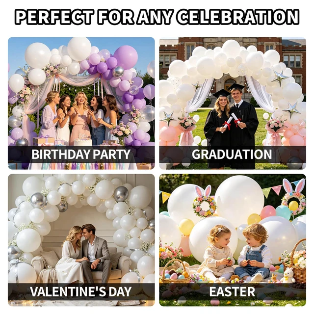 Alt view image 5 of 7 - White Balloon Garland Arch Kit, 143Pcs Different Sizes Matte Latex Balloons Decoration Kit for Wedding Baby Shower Birthday Bridal Shower Graduation Party Decorations