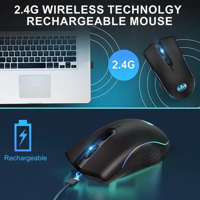 Alt view image 2 of 7 - Gaming Mouse Wireless USB Rechargeable 7 Color LED Backlight Optical Mice for PC
