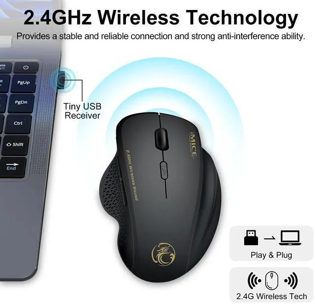 Alt view image 2 of 6 - 2.4GHz Wireless Optical Mice PC Gaming Mouse 6 Buttons & USB Receiver for Laptop