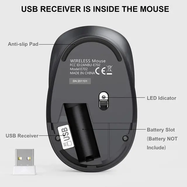 Alt view image 2 of 7 - Portable Wireless Mouse, 2.4GHz Silent with USB Receiver, Optical USB Mouse