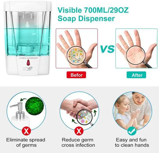 Alt view image 7 of 7 - 700MLAutomatic Liquid Soap Dispenser Handfree Touchless IR Sensor Wall Mount