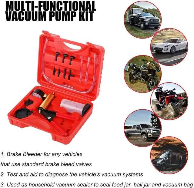 Alt view image 6 of 7 - Hand Held Vacuum Pressure Pump Tester Set Brake Fluid Bleeder Bleeding Kit &Box