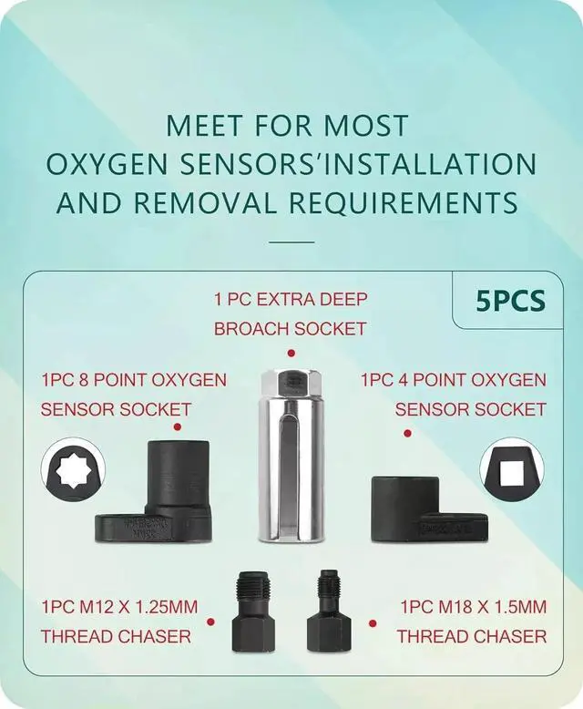 Alt view image 4 of 7 - O2 Oxygen Sensor Socket Thread Chaser Set 5PCS O2 Sensor Wrench Removal Tool Kit