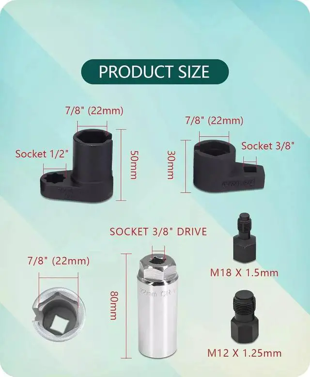 Alt view image 5 of 7 - O2 Oxygen Sensor Socket Thread Chaser Set 5PCS O2 Sensor Wrench Removal Tool Kit