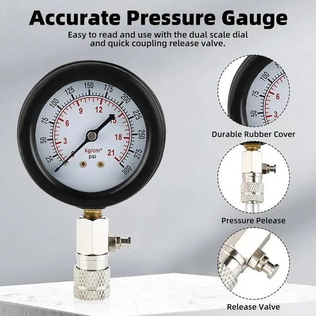 Alt view image 5 of 7 - Petrol Engine Cylinder Compression Tester Kit for Automotive Motorcycle Tool Kit