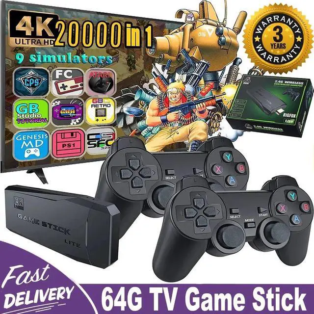 Alt view image 3 of 7 - 4K HDMI TV Game Stick Built-in 64GB 20000+ Video Games Console Wireless Gamepad