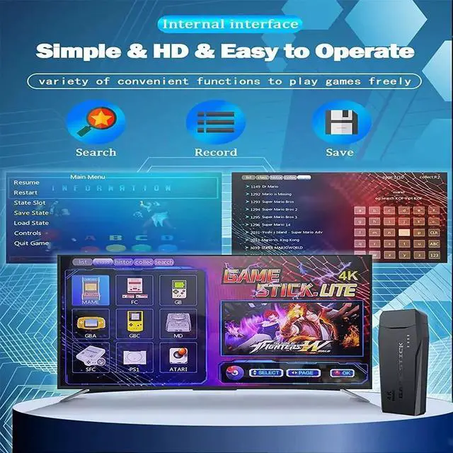 Alt view image 7 of 7 - 4K HDMI TV Game Stick Built-in 64GB 20000+ Video Games Console Wireless Gamepad