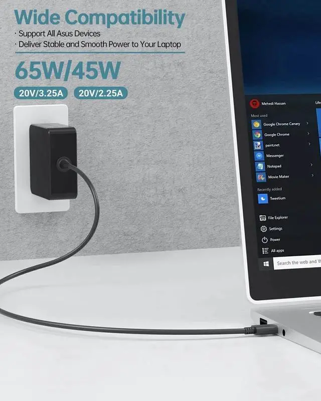 Alt view image 4 of 5 - 65W USB-C Laptop Charger for Asus Rog Ally C302C ADP-45EW B Type C Power Adapter