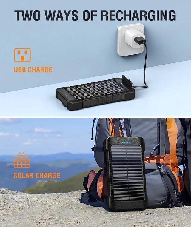 Alt view image 3 of 7 - 2025 Super 30000mAh USB Portable Charger Solar Power Bank for Cell Phone Gift