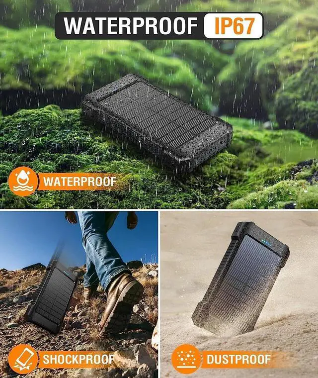 Alt view image 4 of 7 - 2025 Super 30000mAh USB Portable Charger Solar Power Bank for Cell Phone Gift