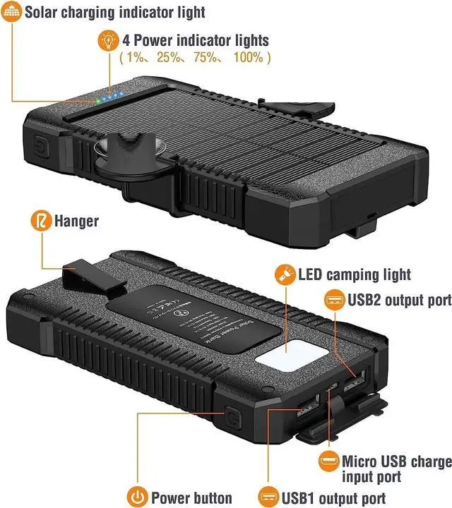 Alt view image 7 of 7 - 2025 Super 30000mAh USB Portable Charger Solar Power Bank for Cell Phone Gift