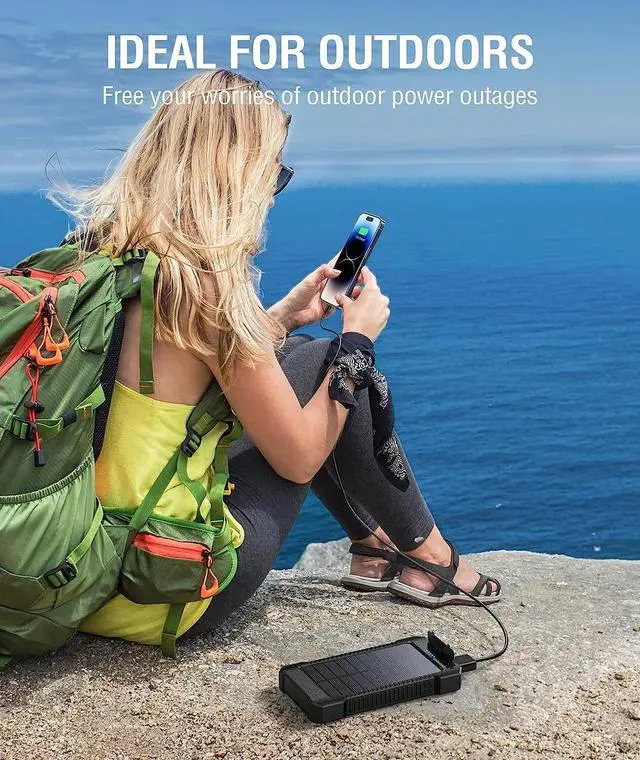 Alt view image 6 of 7 - 2025 Super 30000mAh USB Portable Charger Solar Power Bank for Cell Phone Gift