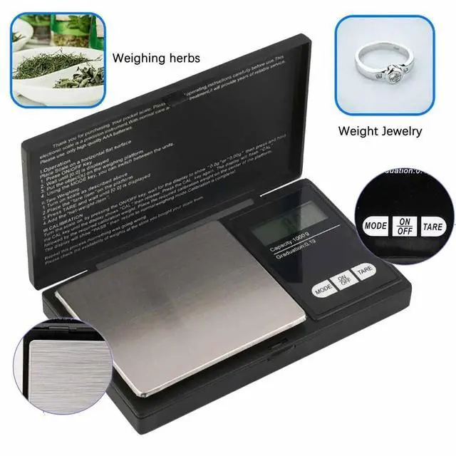 Alt view image 6 of 7 - Digital Scale 1000g x 0.1g Jewelry Gold Silver Coin Gram Pocket Size Herb Grain