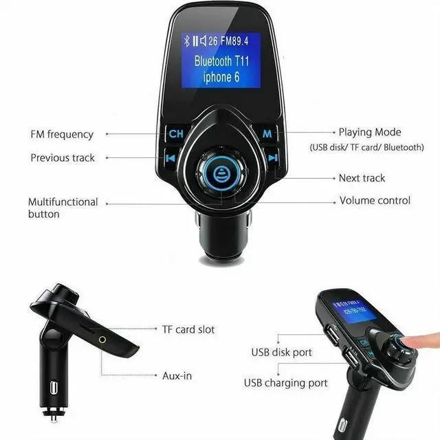 Alt view image 5 of 6 - Bluetooth Car Kit MP3 Player FM Transmitter Wireless Radio Adapter USB Charger