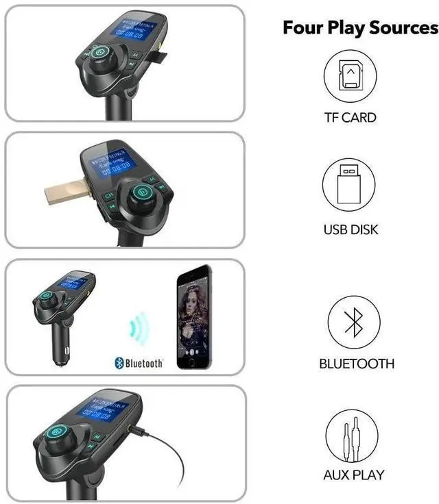 Alt view image 7 of 7 - Bluetooth 5.0 Wireless FM Transmitter USB Charger Aux Adapter MP3 Hands-free Car