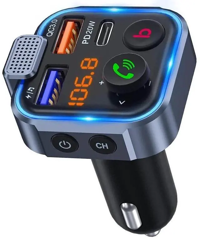 Alt view image 6 of 7 - Bluetooth FM Transmitter Car Adapter 38W USB Charger Wireless Radio MP3 Handfree