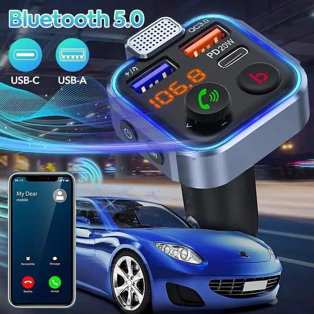 Alt view image 3 of 7 - Bluetooth FM Transmitter Car Adapter 38W USB Charger Wireless Radio MP3 Handfree