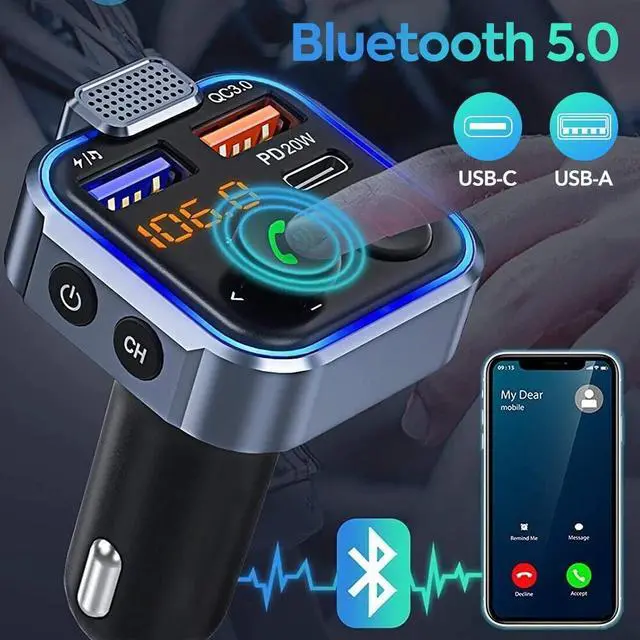 Alt view image 7 of 7 - Bluetooth FM Transmitter Car Adapter 38W USB Charger Wireless Radio MP3 Handfree