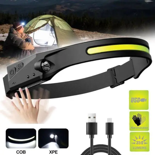 Alt view image 3 of 7 - 2X Waterproof COB Headlamp Night Buddy LED Sensor 230° Head Torch Headlight Lamp