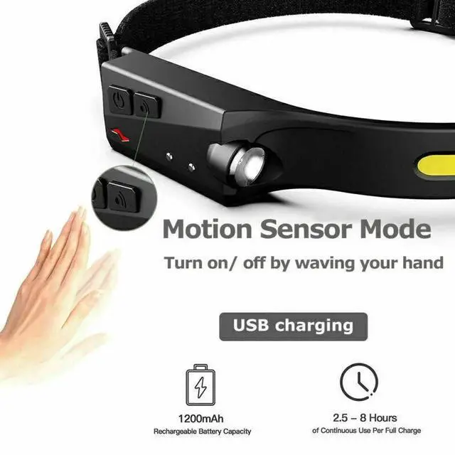 Alt view image 6 of 7 - 2X Waterproof COB Headlamp Night Buddy LED Sensor 230° Head Torch Headlight Lamp