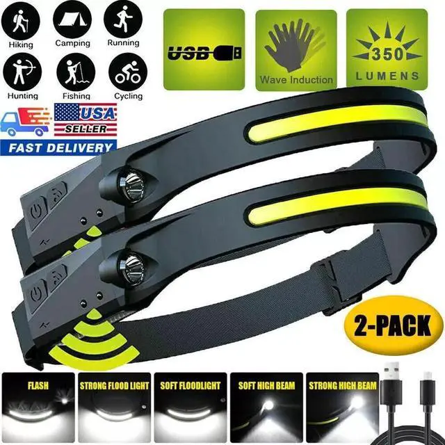 Alt view image 7 of 7 - 2X Waterproof COB Headlamp Night Buddy LED Sensor 230° Head Torch Headlight Lamp