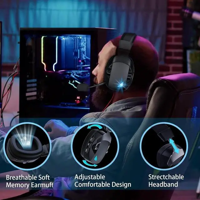 Alt view image 2 of 7 - Wireless Gaming Headset 2.4GHz USB Gaming Headphones for PS5/PS4/PC/Switch