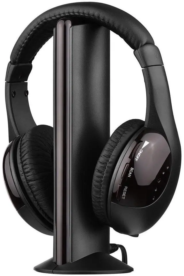 Alt view image 2 of 7 - 5 in 1 Wireless Cordless Headphones Headset with Mic for PC/TV/Radio Black M6V8