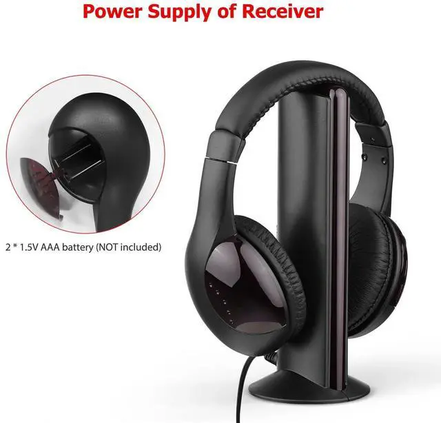 Alt view image 6 of 7 - 5 in 1 Wireless Cordless Headphones Headset with Mic for PC/TV/Radio Black M6V8