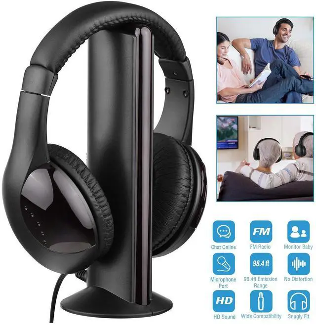 Main image of 5 in 1 Wireless Cordless Headphones Headset with Mic for PC/TV/Radio Black M6V8