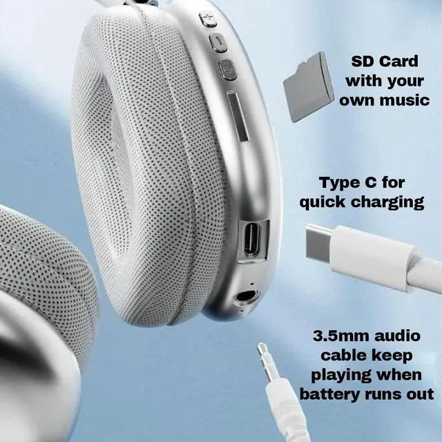 Alt view image 6 of 6 - Wireless Bluetooth Headphones Headset Stereo Over-Ear Earphones Noise Cancelling