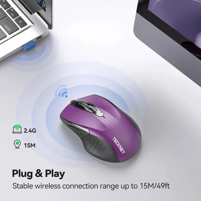Alt view image 6 of 7 - Wireless Mouse, 2.4G Ergonomic Optical Computer Mouse Purple
