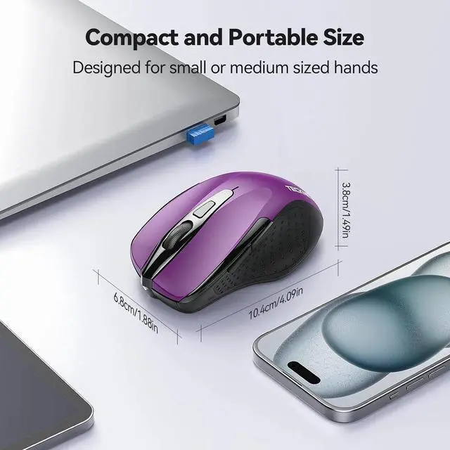 Alt view image 2 of 7 - Wireless Mouse, 2.4G Ergonomic Optical Computer Mouse Purple