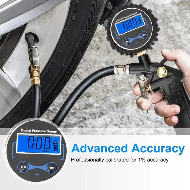 Alt view image 3 of 6 - LED Digital Tire Inflator Pressure Gauge Air Chuck 0-250 PSI for Truck/Car/Bike