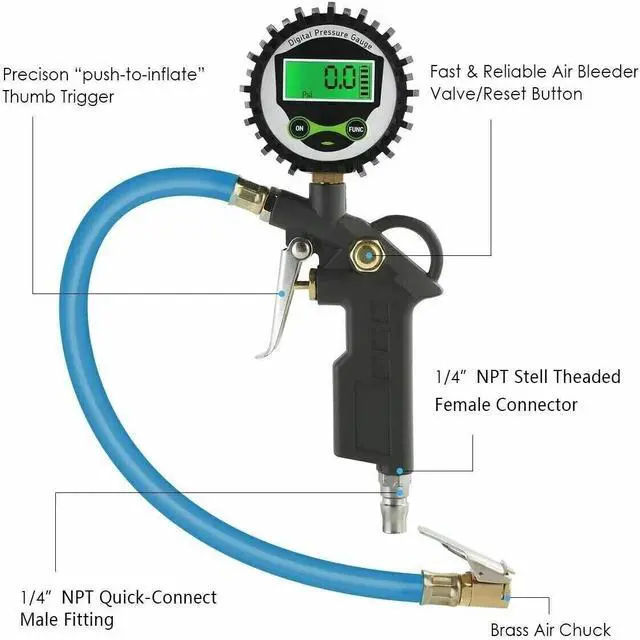 Alt view image 4 of 7 - LCD Digital Air Tire Inflator with Pressure Gauge Chuck for TrucK/Car/Bike NEW
