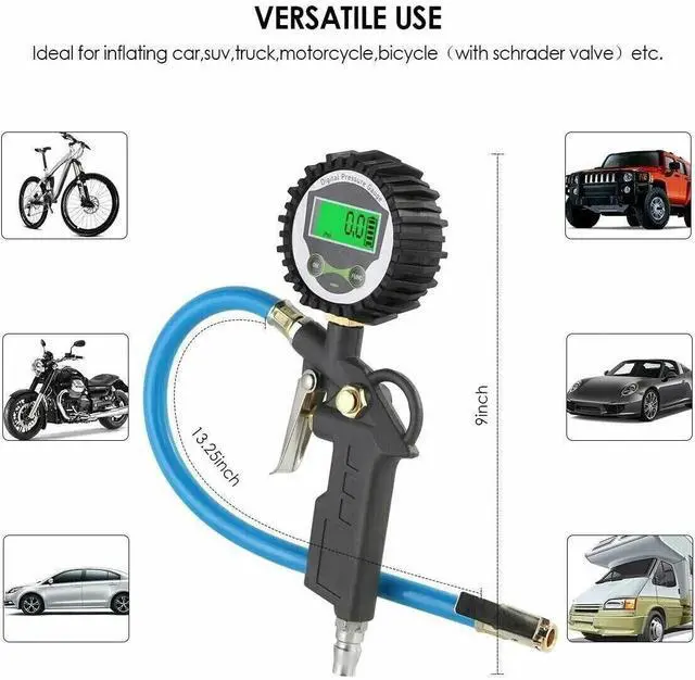 Alt view image 2 of 7 - LCD Digital Air Tire Inflator with Pressure Gauge Chuck for TrucK/Car/Bike NEW